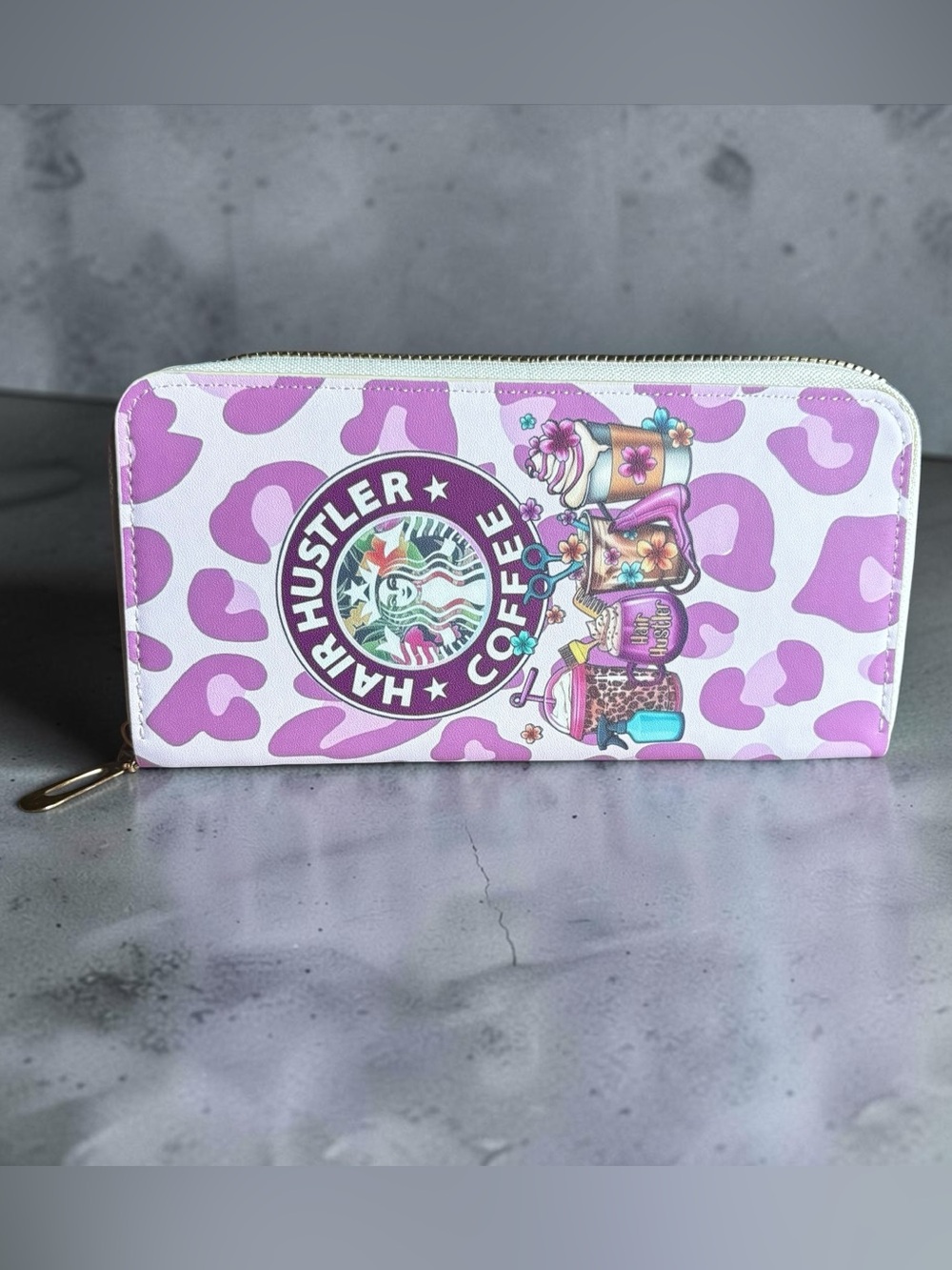 Hair Hustler Coffee Pink Zip Wallet